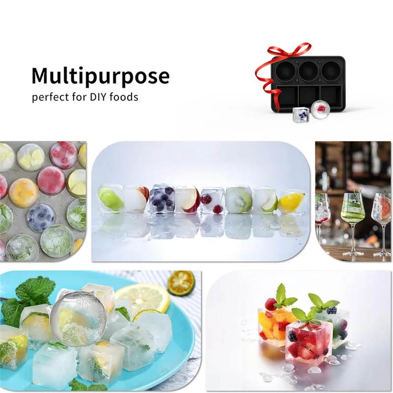 ALIM-Ice-Cube Tray Combo, Square & Ball Ice Molds, Slow Melting For Whiskey, Easy Release, Reusable