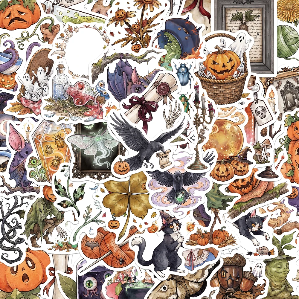 50PCS Creative Halloween Little Witch Decals - Exquisite DIY Phone Case, Cup, Notebook Personalized Decor Stickers
