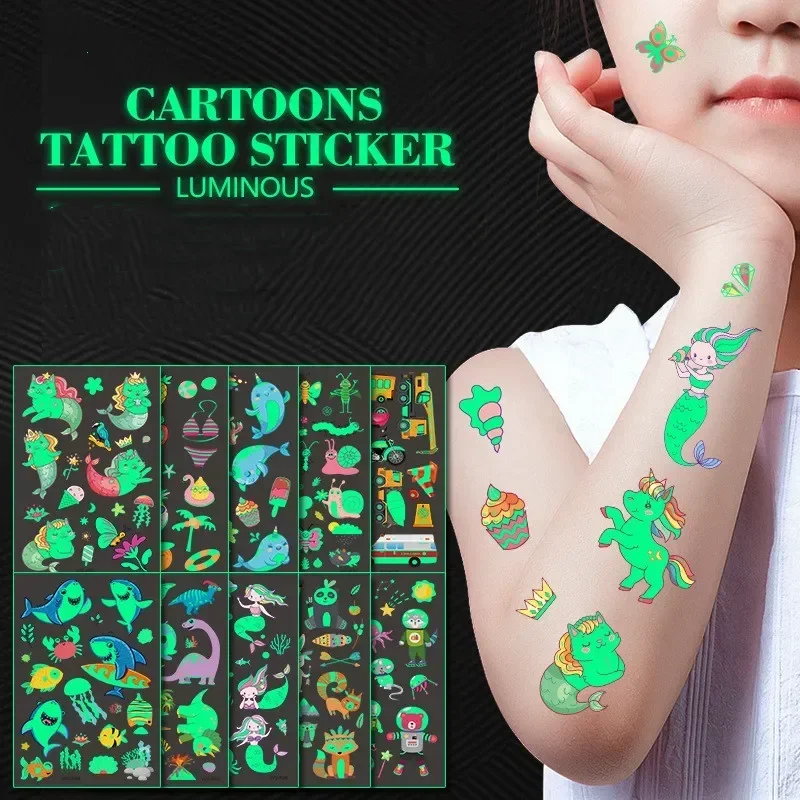 1pcs Child Kid Luminous Tattoo Stickers Glow Paste on Face Arm Leg for Children Unicorn Sticker Body Makeup Waterproof