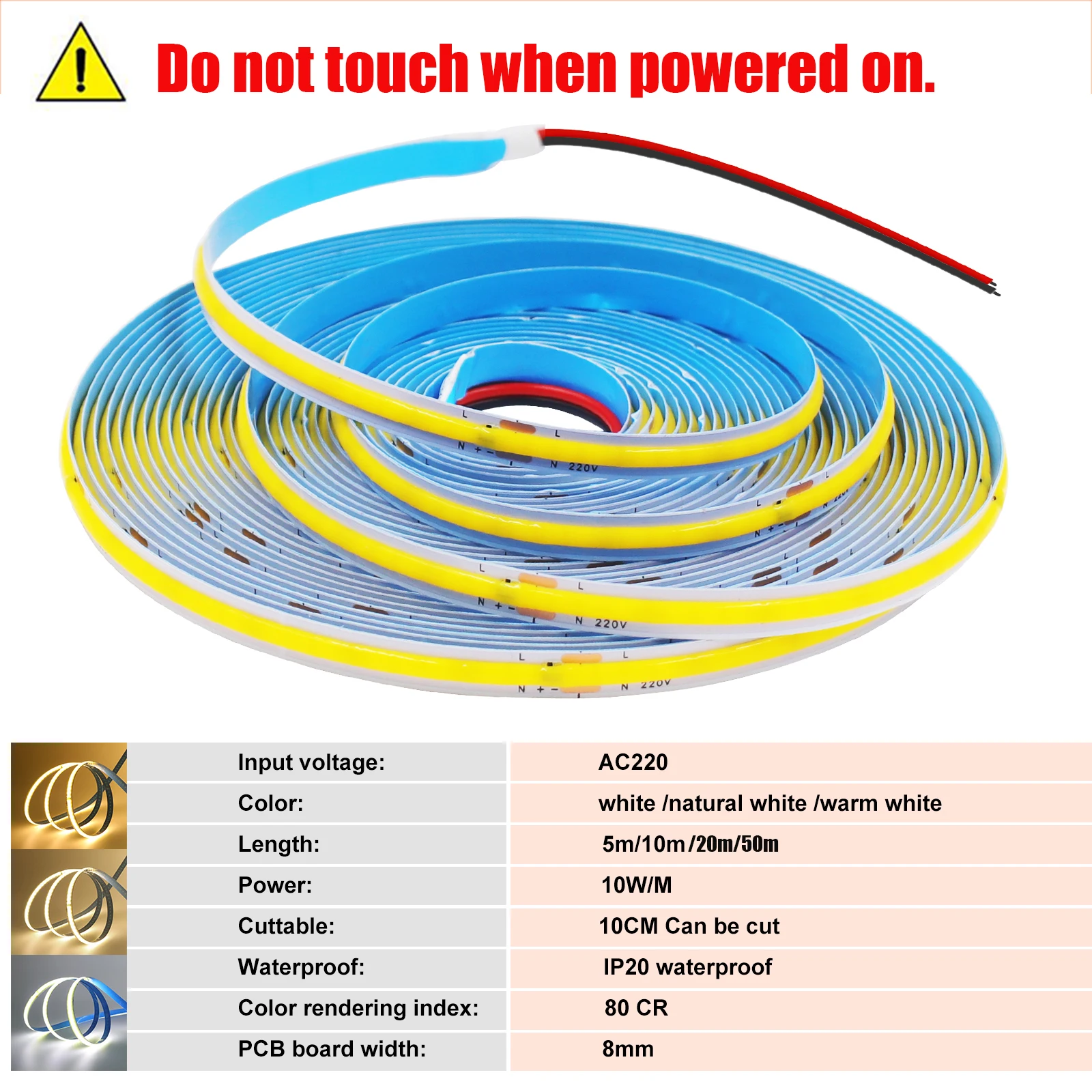 5m 10m 20m 50m/Rolle Cob Strip AC 220V 120leds/m IP20 240 k 3000k 4000k Treiber eingebaut in Wohnkultur flexible Band Seil LED-Licht