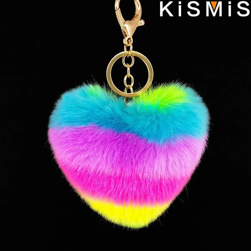 Fashion Rainbow Plush Keychain Cute Soft Stuffed Animal Toy Gift for Women Girls Car Accessories Love Pendant Keychain Toy view 6