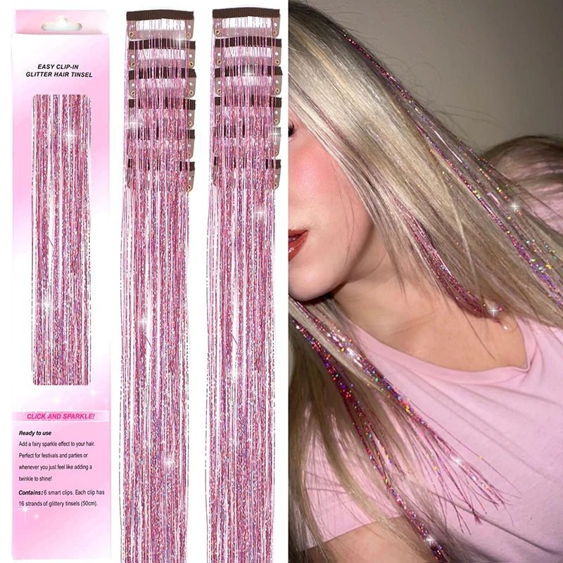 

12Pcs Hair Tinsel hair Extensions Hair for Women and Kids - Sparkling Hair Accessorie Easy to Apply