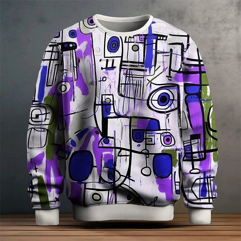 Street Graffiti Graphic Men\'s Clothes Long Sleeves Pullover Sweatshirt 3D Printed Colorful Streetwear Harajuku Popular Hoodies