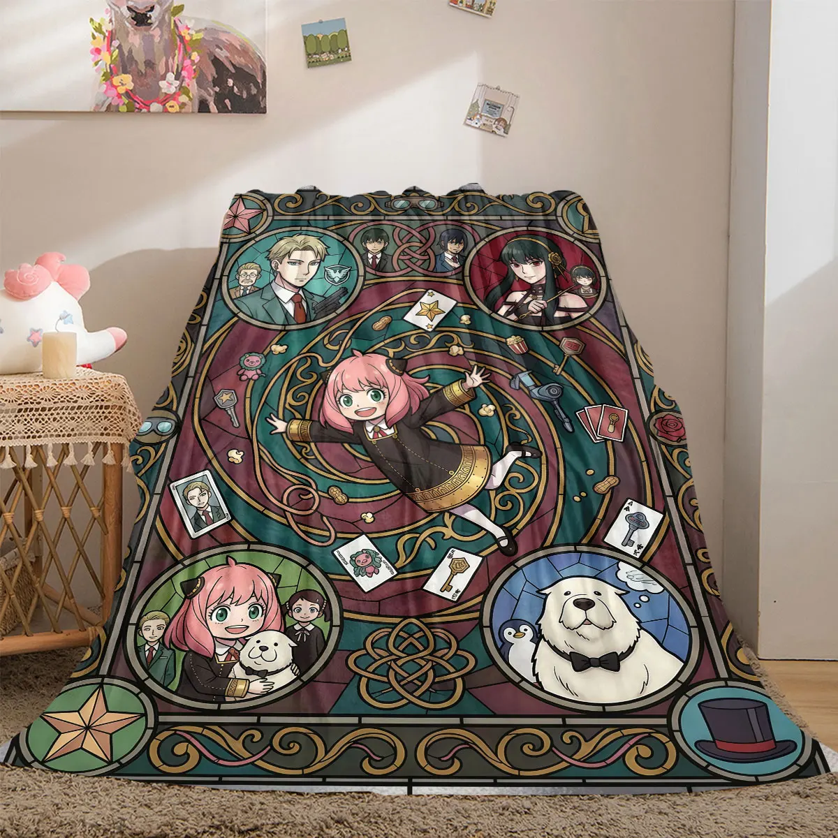 SpyxFamily Pretty 2D Cartoon-Flanelldecke, bedruckte Dekoration für das Bett, weiche Sofa-Reise-Picknickdecke_LIAN