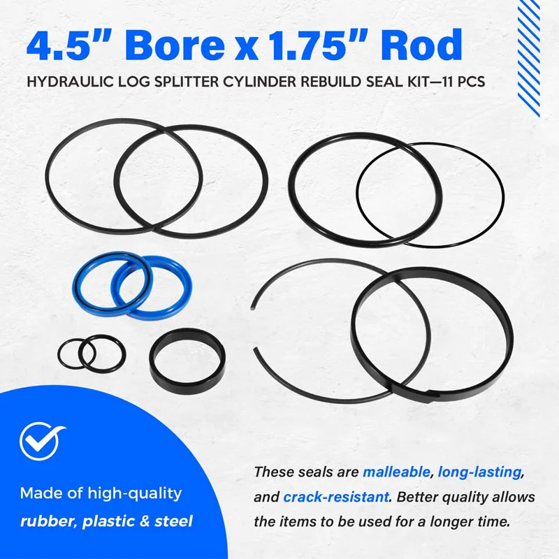 

Гидравлический сплиттер с комплектом уплотнений для восстановления цилиндра, подходит для цилиндра 4,5 дюйма с отверстием x 1,75 дюйма