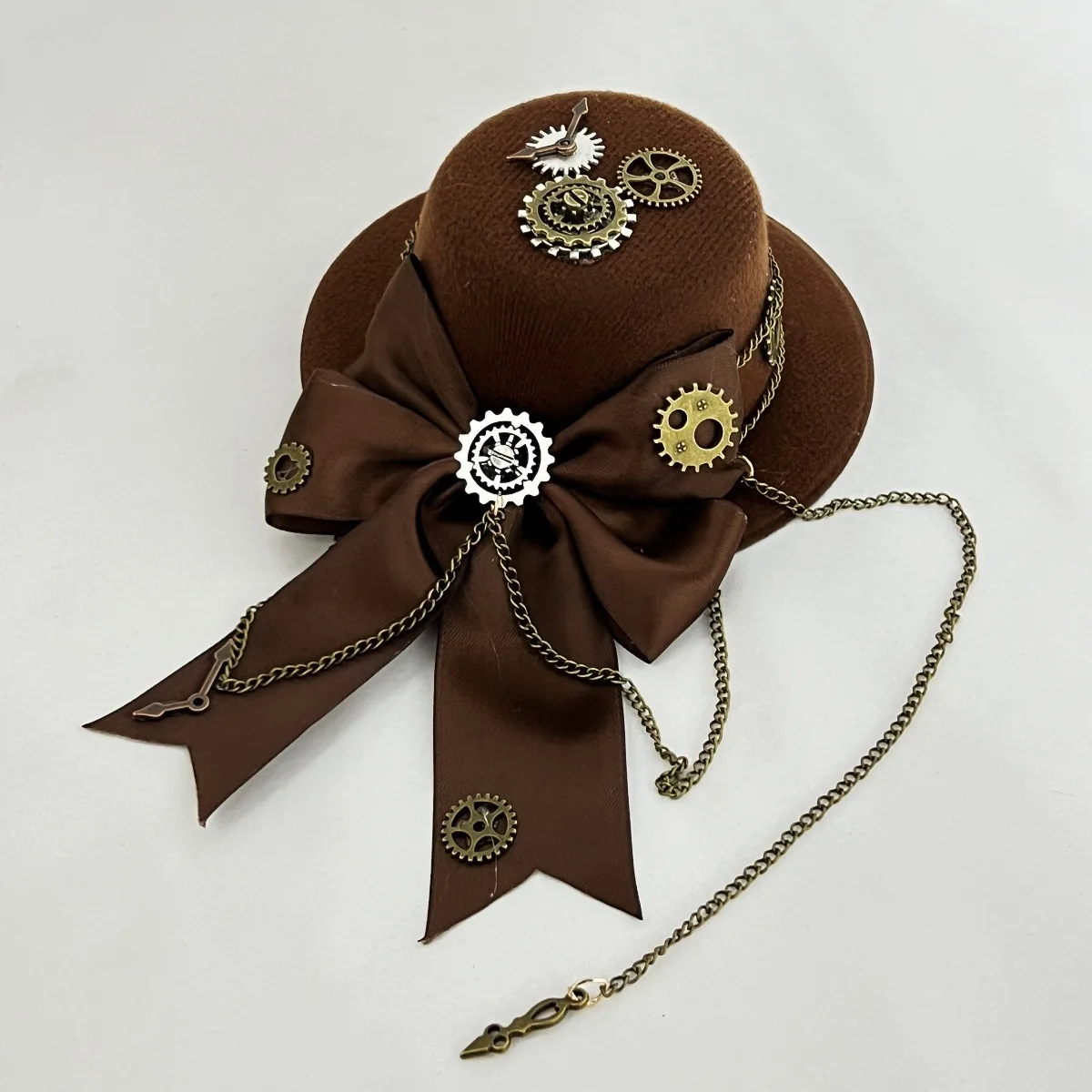 هالوين القوطية قبعة صغيرة Steampunk التروس سلسلة ريشة زهرة الفاسناتور مشبك شعر الفيكتوري تأثيري حلي #5