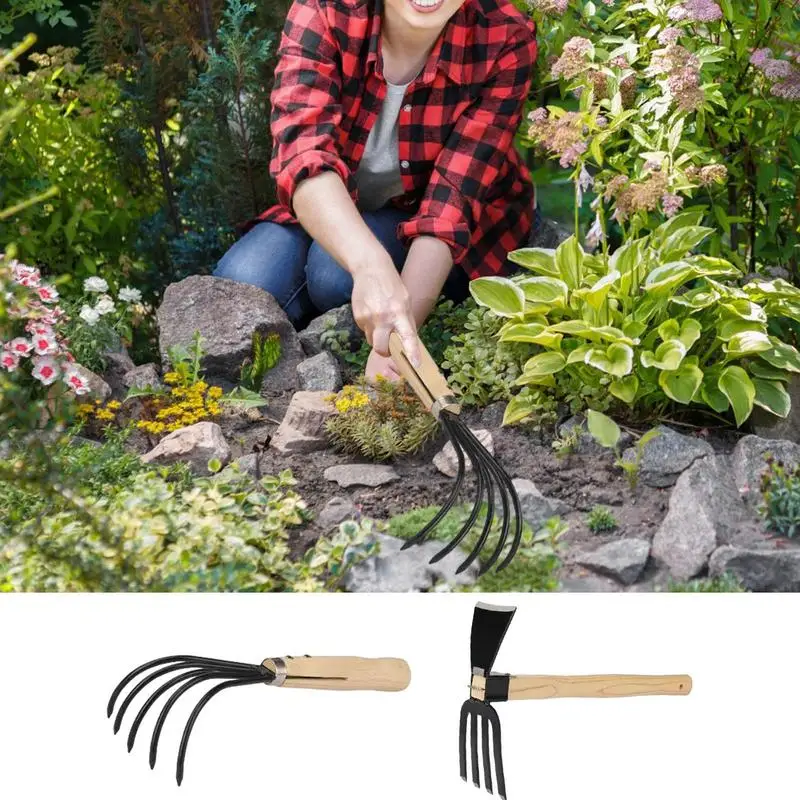 Dual Use Small Hoe Farm Garden Tools Small Lawn Rake Weeding Rake Labor-saving Loosening Soil Handheld Hoe