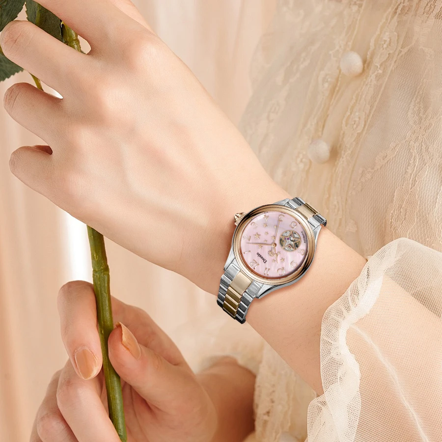 Deesio E8001B Star Design Automatic Watch Women Top Band Luxury Mechanical Watches Ladies Hollow Fashion Wristwatch Clock Gifts