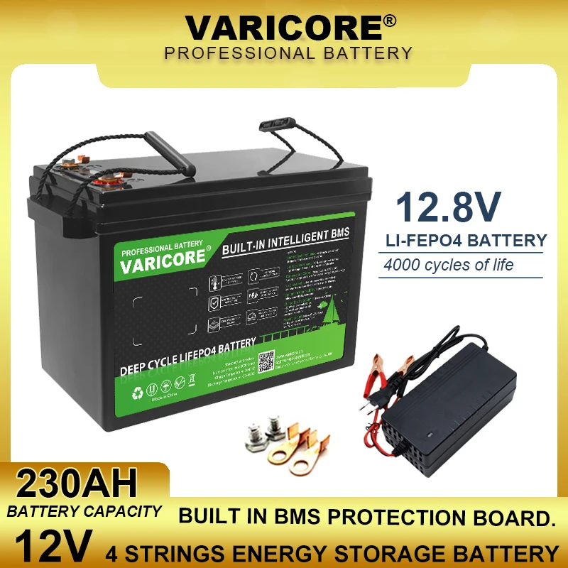 

Аккумулятор LiFePO4 VariCore 12,8 В 230 Ач с 4-струнным BMS 12 В, защита для яхт, кемперов, гольф-каров, внедорожной солнечной батареи, без ветера