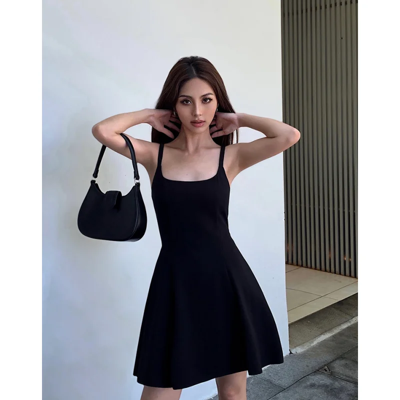 Womens Black Dress Sling Sleeveless Sexy Europe and America Fashion Temperament Minimalist Female NEW 2023 Summer Miniskirt