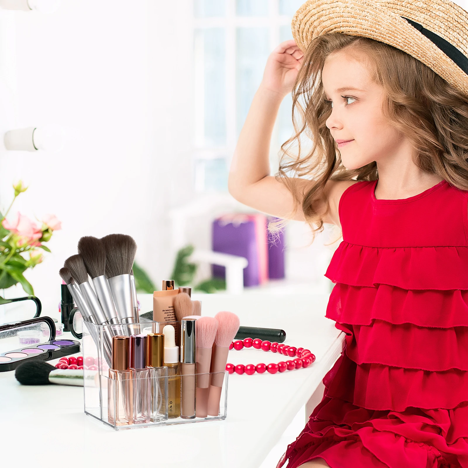 

Multi Functional Makeup Organizer Desk Transparent Acrylic Storage Box For Brushes Skincare Pens Stationery Vanity Container