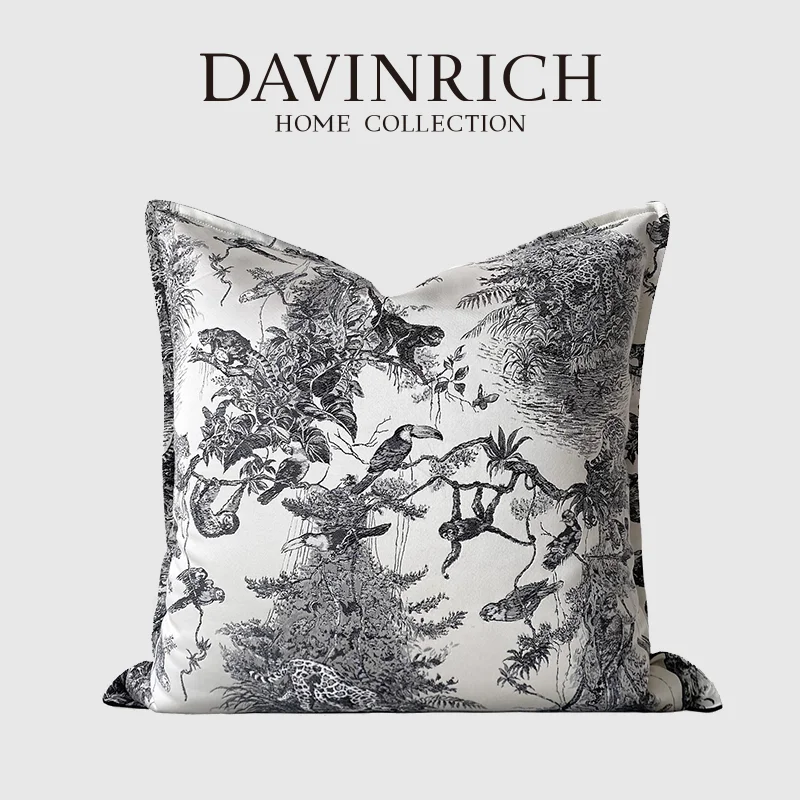 

DAVINRICH Rustic Summer Farmhouse Decorative Throw Pillow Cover Leopard Bird Embroidery Cushion Case 45x45cm For Sofa Couch Bed