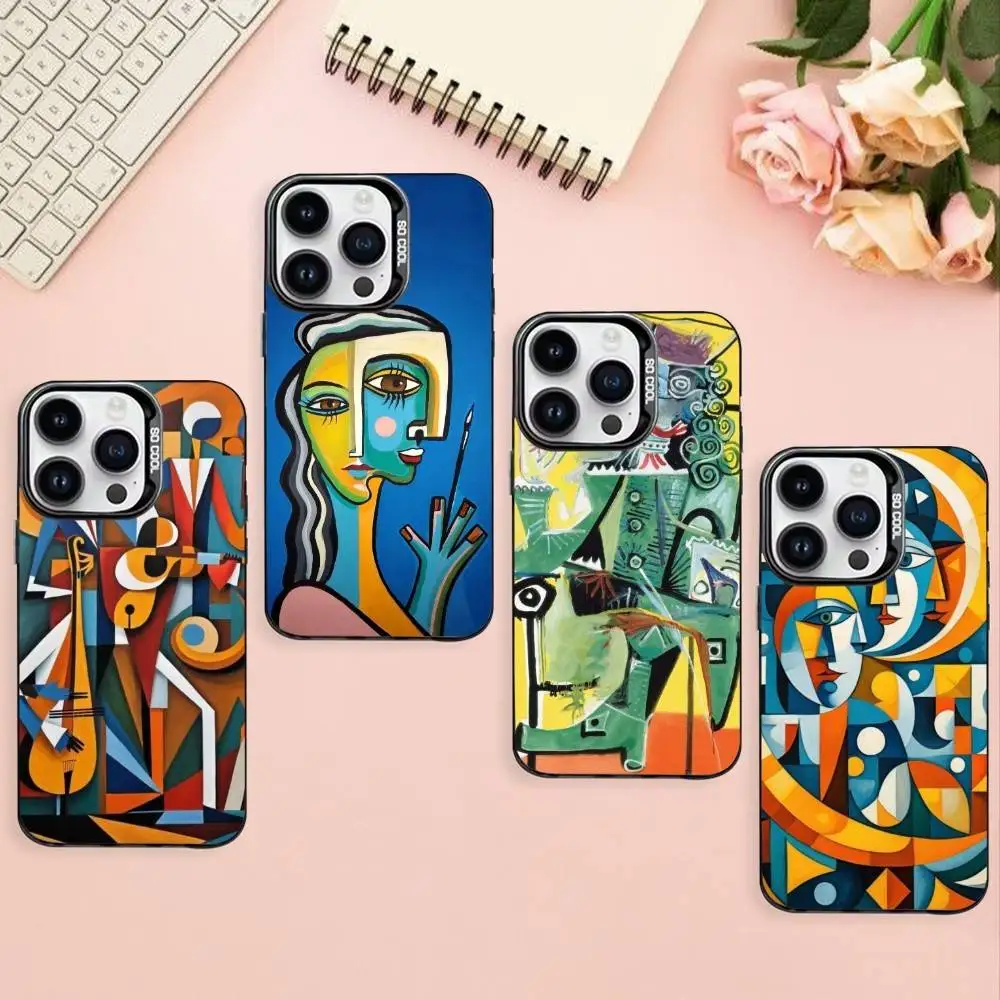 

Picasso Abstract Art Painting Phone Case For iPhone17,16,15,14,13,12,11 Plus,Pro Max Black Border Silver Plated Cover