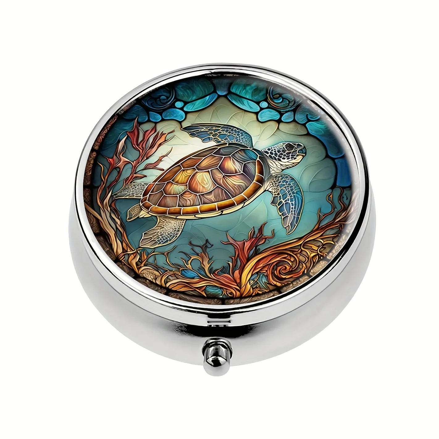 

beautiful turtle round medicine box,3 compartments mini decorative pocket wallet portable travel tablets vitamin box