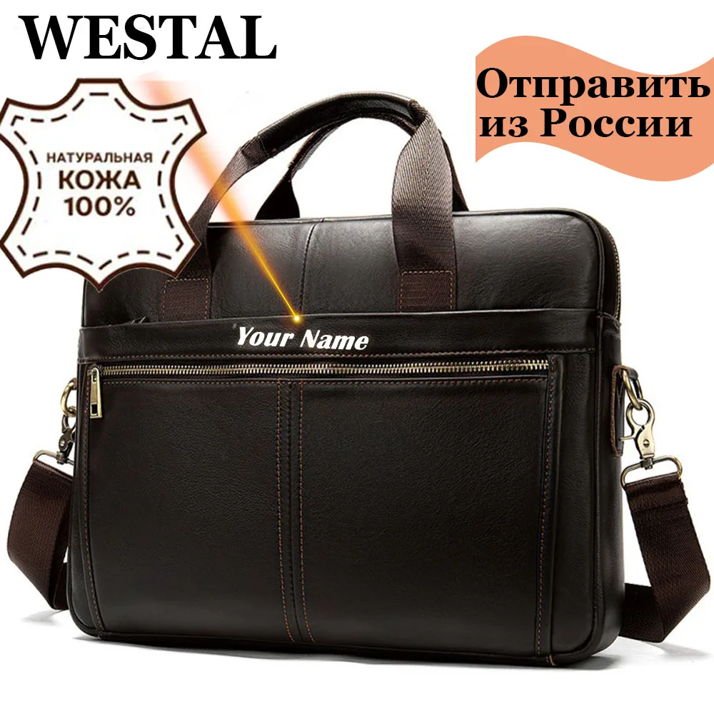 WESTAL teczka męska torba męska z prawdziwej skóry torba na laptopa 14 torby na komputer Briecases na dokumenty skórzane Messenger Totes torby