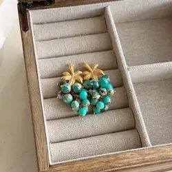Personality turquoise grape string earrings women's vintage French coutry style fruit stud earrings summer holiday jewelry