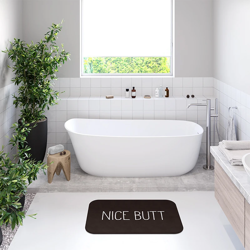 Gaslight Gatekeep Girlboss Nice Butt Black Bath Mat with Non Slip Base Absorbent Cozy Flannel Bathroom Rug Carpet 60 x 40 cm