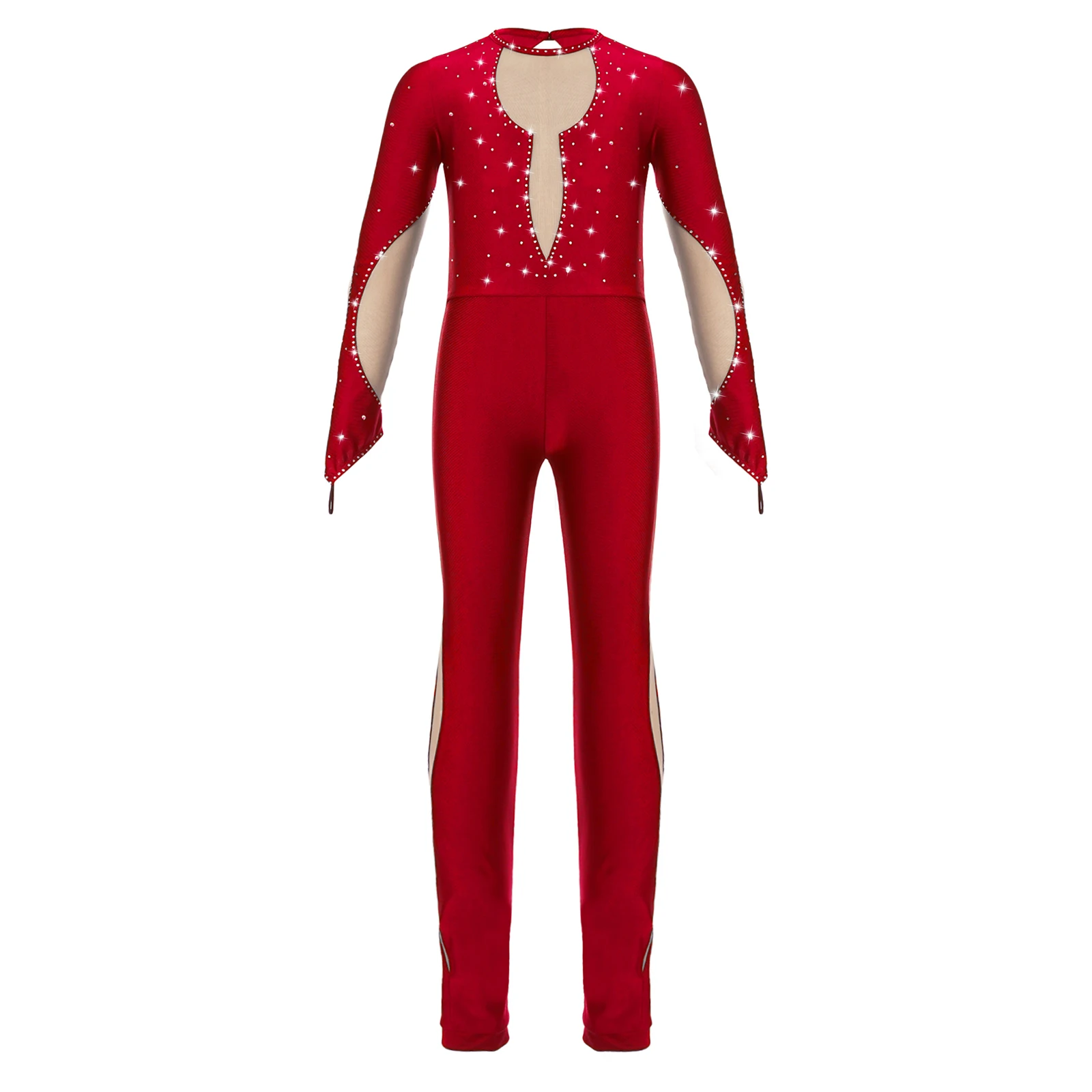 Kids Girl Long Sleeve Shiny rhinestone Rhythmic Gymnastics Jumpsuit Figure Skating Leotard Costume Teen Yoga Bodysuit Dancewear