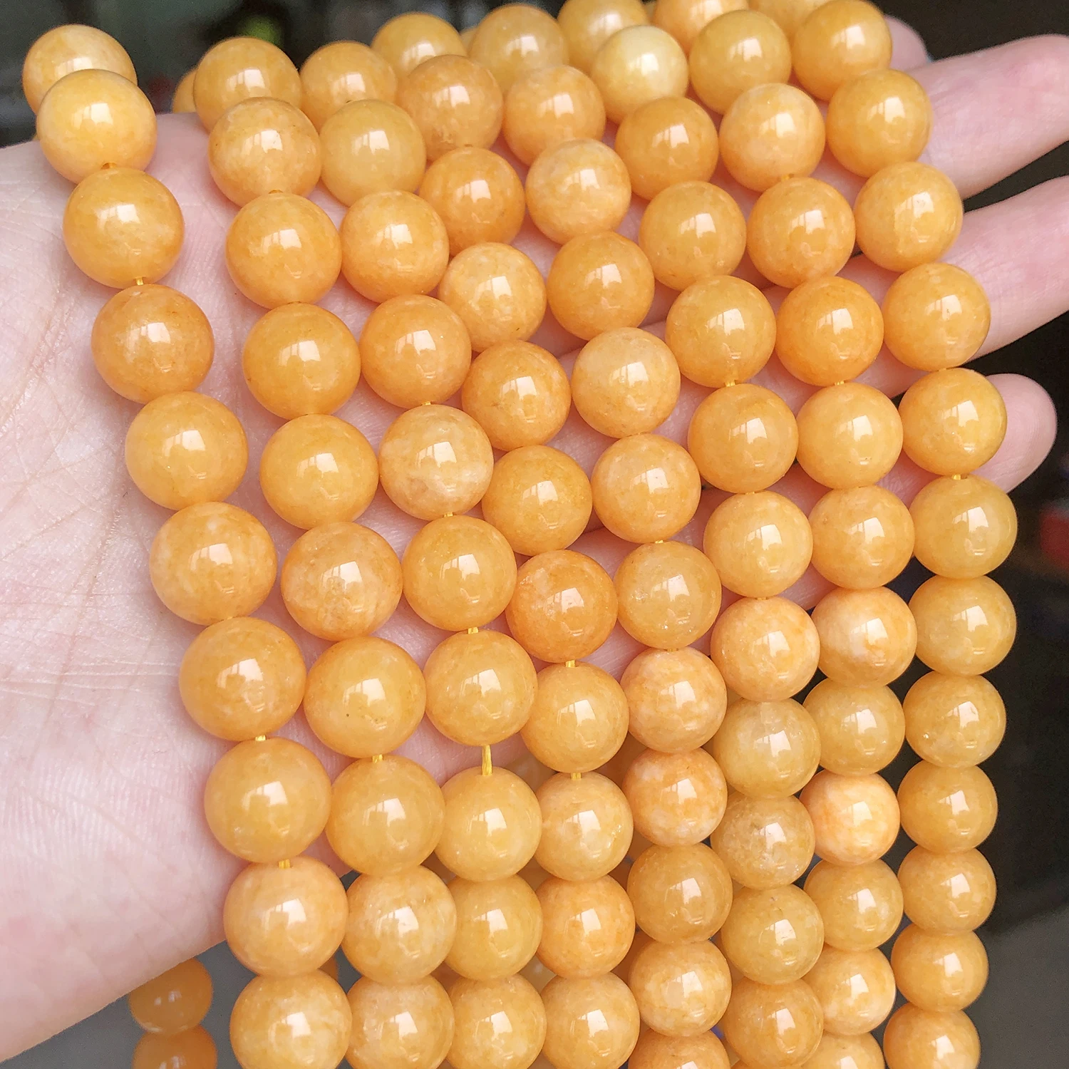 6/8/10mm Natural Yellow Jade Stone Beads Smooth Round Loose Beads Diy For Jewellery Making Beadwork Accessories