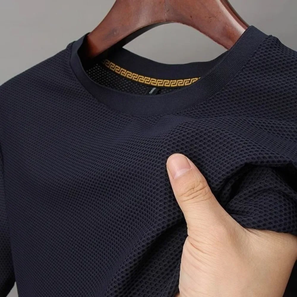 High-End 2023 Luxury Brand Men\'s T-Shirts Ice Silk with Breathable Mesh for Summer Designer Harajuku  Fashion T-Shirt for Men
