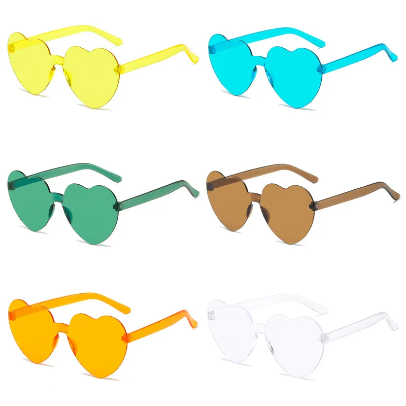 2023 Women Fashion Colors Polarized Heart Shape Tinted Party Sunglasses Girls Vintage UV400 Colors Rimless Female Sun Glasses