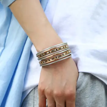 ALLYES 時尚彩色方形皮革手鍊,男女皆宜,波西米亞風金屬管多層纏繞寬手鍊,魅力派對飾品 8 最佳銷售 波西米亞風首飾 - №8