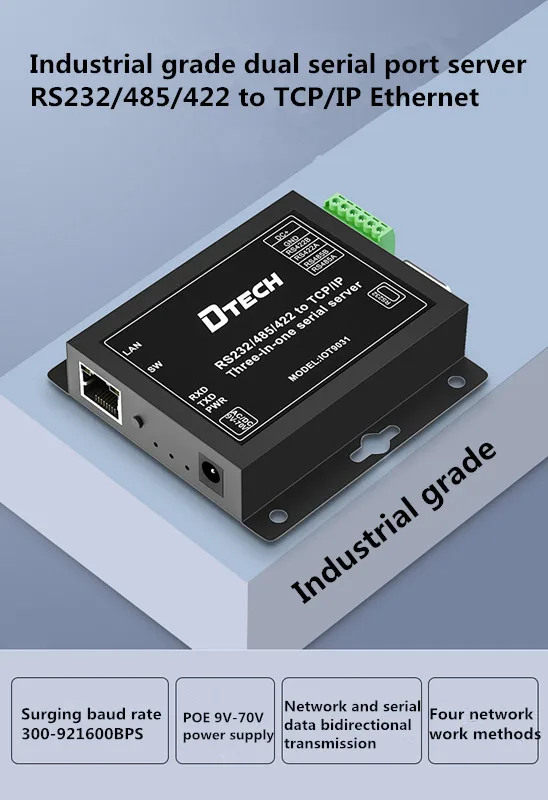 DTECH-IOT9031 อุตสาหกรรม Modbus Ethernet Converter Serial to TCP IP สาม-in-One อะแดปเตอร์เซิร์ฟเวอร์ RS232 RS485 RS422