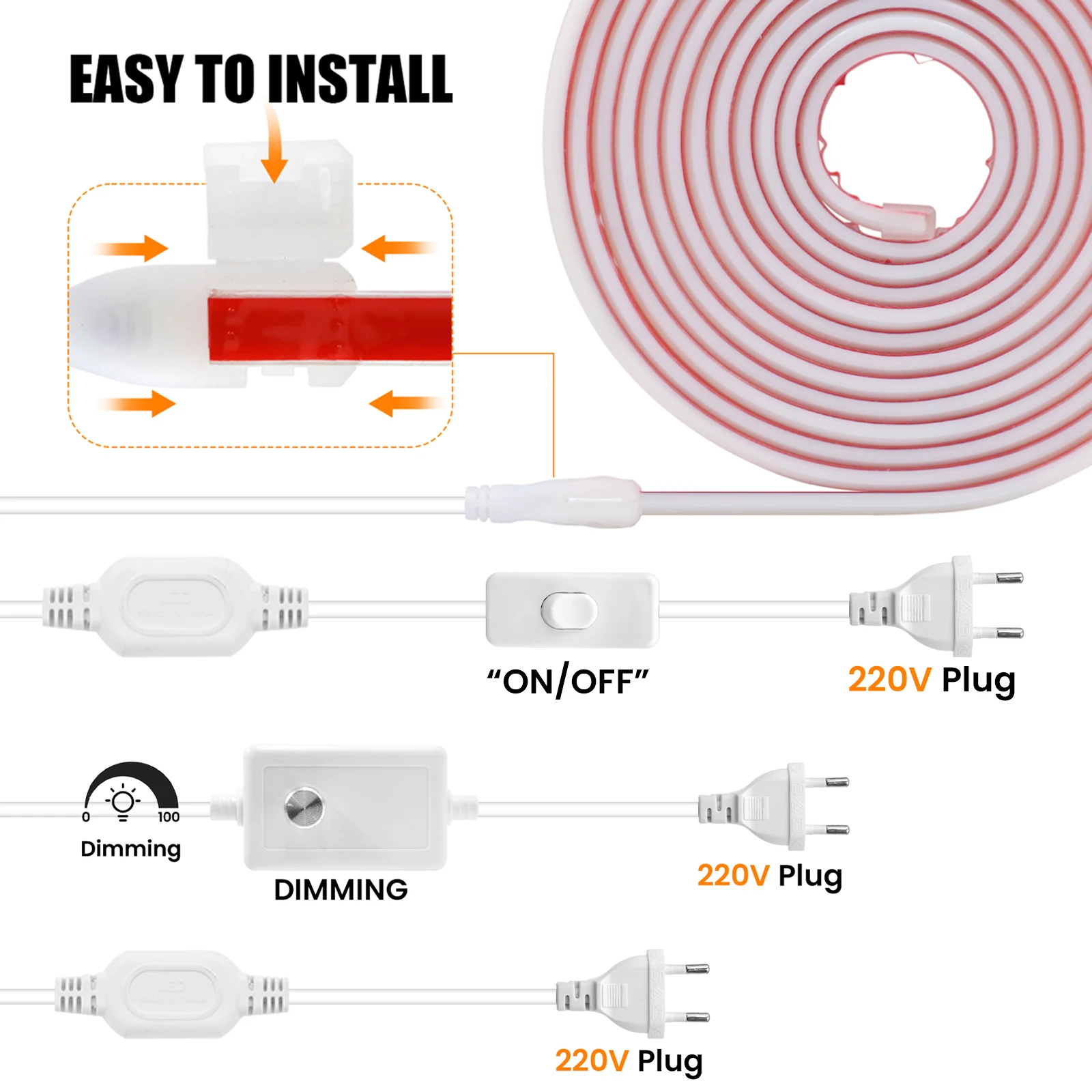 220V 230V COB LED Strip EU/UK Power Plug Switch/Dimmer Plug For 10MM Width COB LED Strip Light