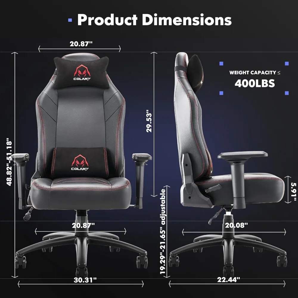 COLAMY Big and Tall Gaming Chair 400lbs, Ergonomic Computer Gamer Chair, Heavy Duty PC Gaming Chair with Wide Seat, Adjustable