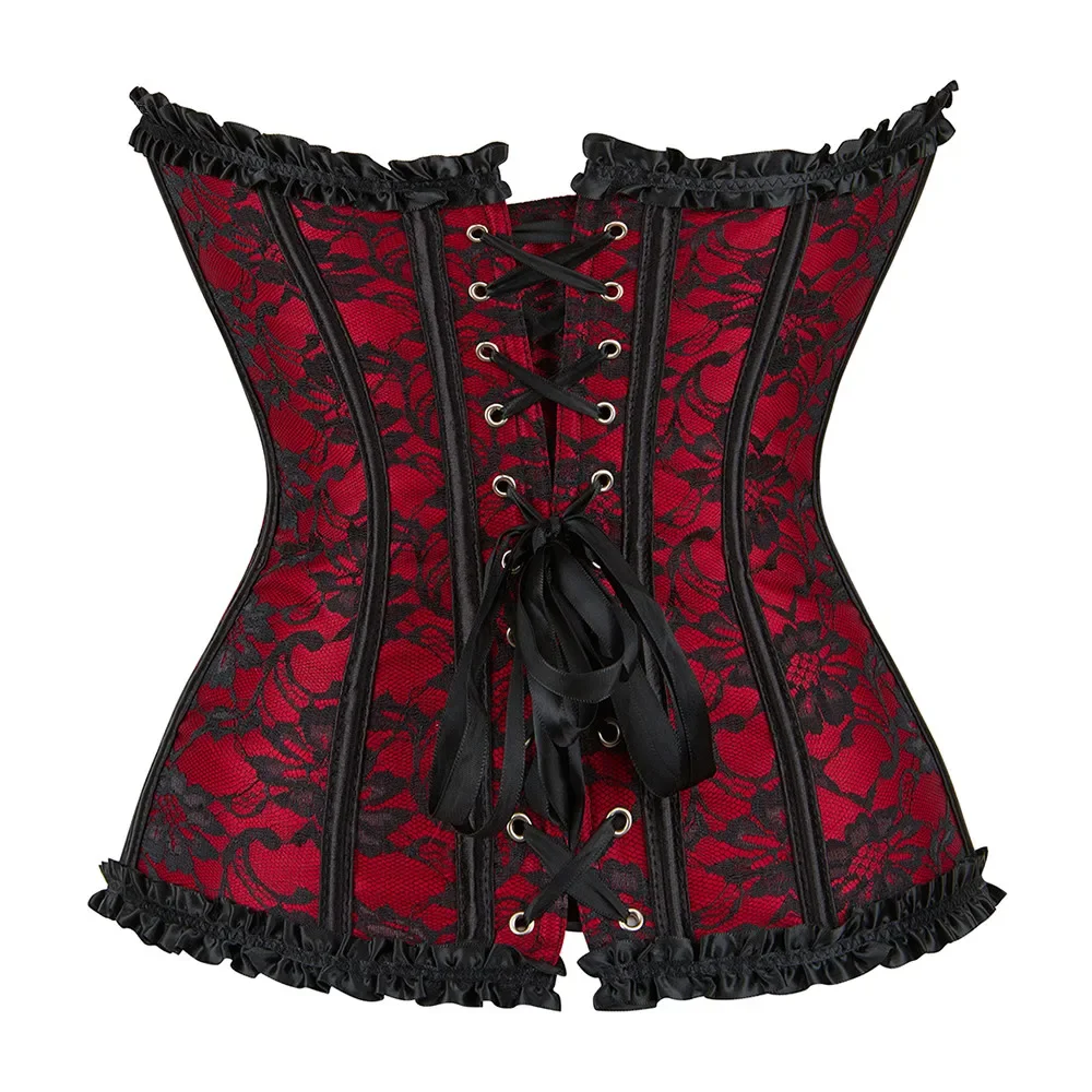 Vintage Overbust Corset Tops Gothic Victorian Women Bustier Lace-up Boned Shapewear Slimming Waist Shaping Korset view 3
