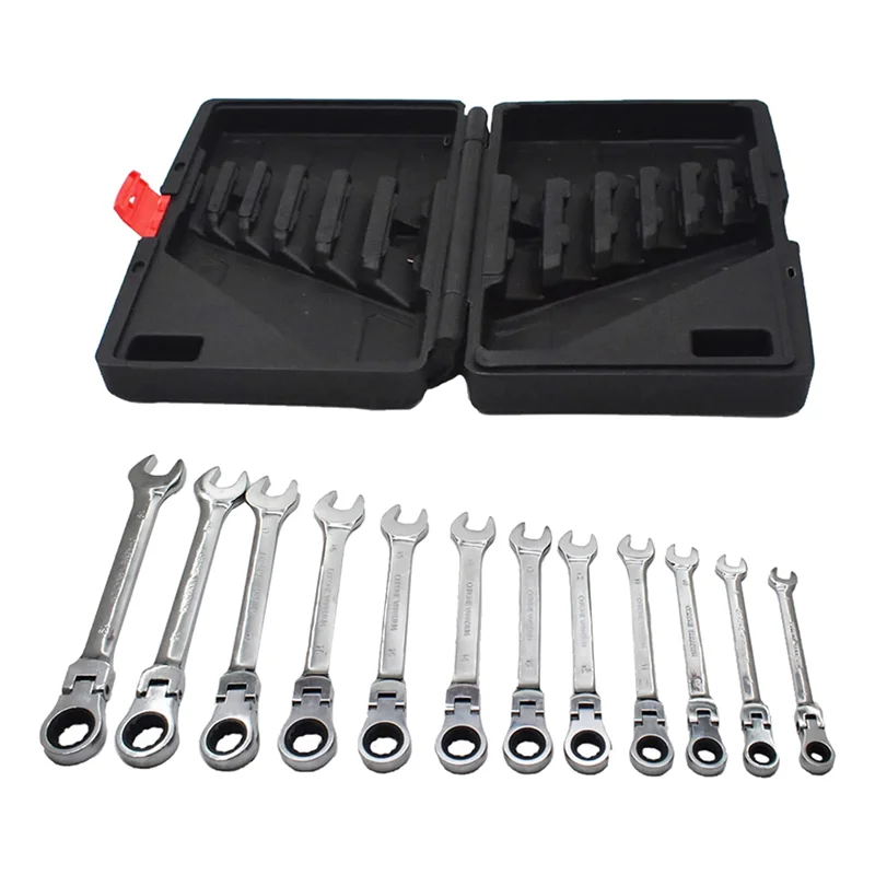 12 Pcs Metric Flex- Ratchet Wrench 8-19mm Flex-Tip Ratchet Set Combination Wrench Tool Ratchet Set