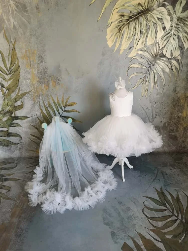 Vestido de niña de las flores sin mangas, de color blanco puro, con pedrería en los hombros, volantes tipo nube y tul, vestido de princesa para bebé, ideal para fotos de cumpleaños.