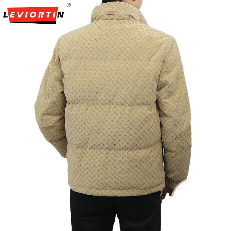 Hip Hop Men PU Leather White Duck Down Jackets Fall Winter Full Print Puffer Down Coats Male Cold Proof Warm Down Parkas Outwear
