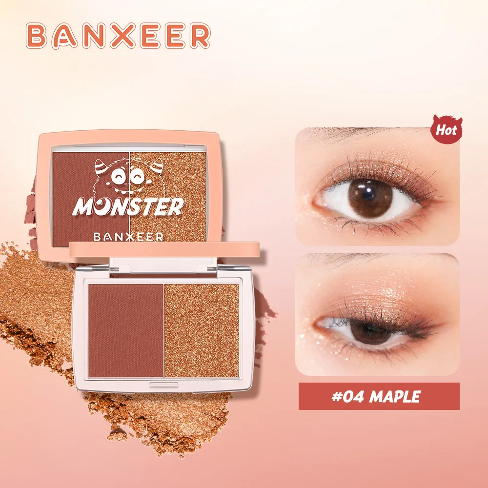 BANXEER Radiant Glitter Beast eye shadow Disk Dual color eye shadow Earth tone Matte Golden Glitter eye shadow Disk Makeup BM22