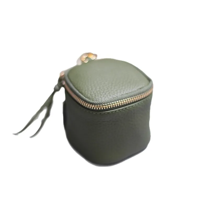 حقيبة مكياج جلدية عتيقة، حقيبة تخزين تغيير أحمر الشفاه، دلو تخزين محمول للسفر، محفظة عملات معدنية صغيرة مستديرة مخصصة #5
