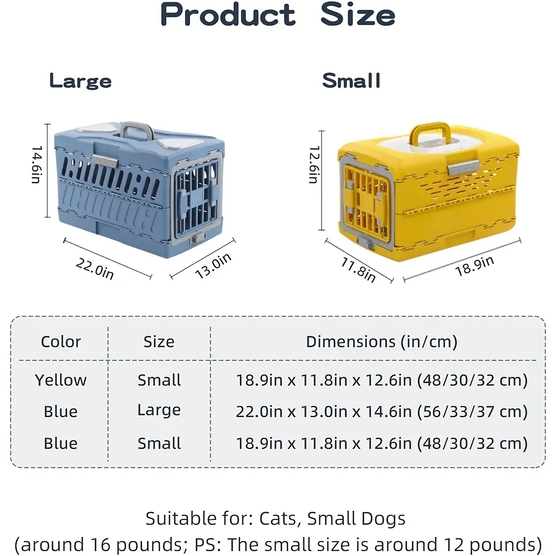 Portable Durable Collapsible Hard Sided Pet Crate 2 Doors