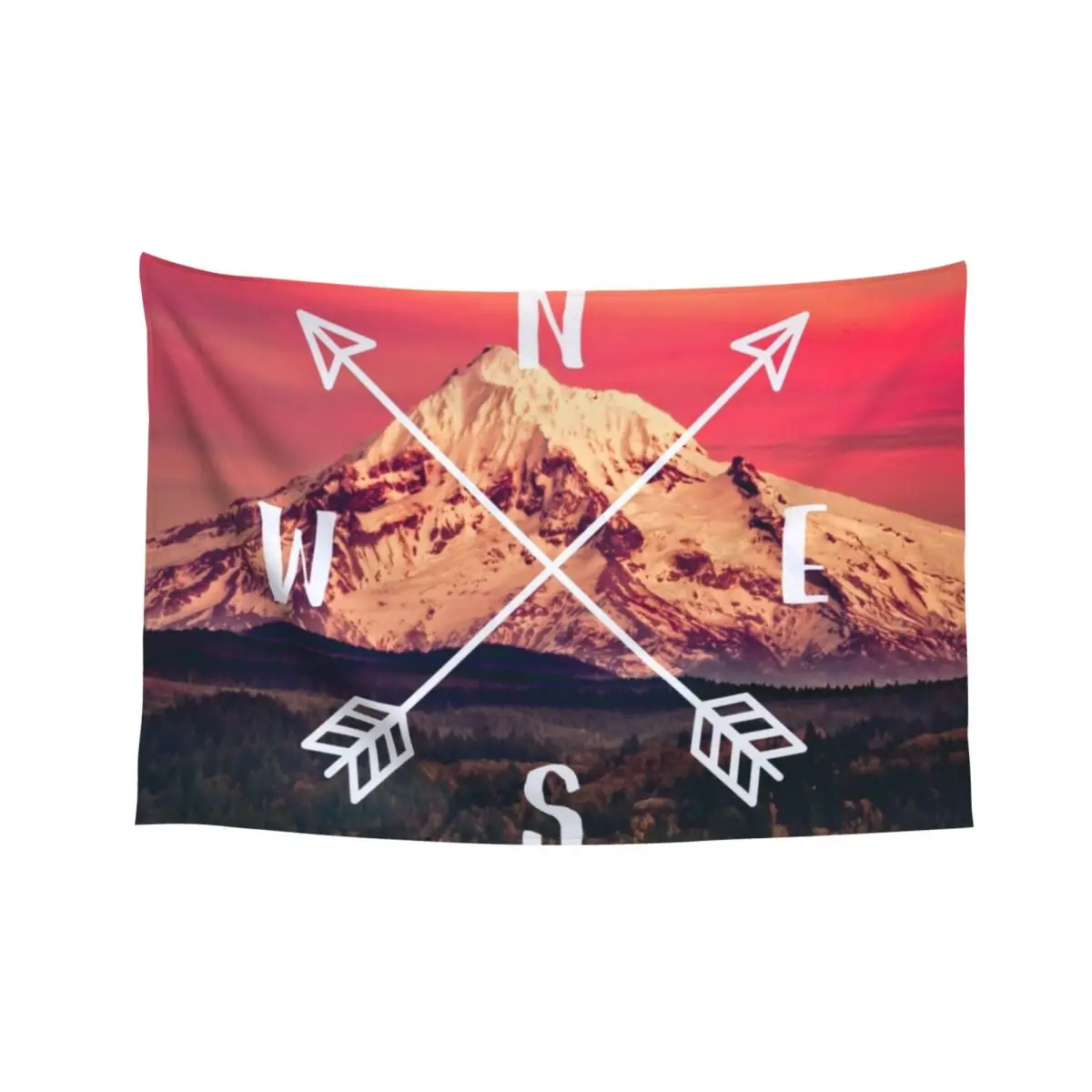 

Compass Mountains and Forest Map - Mt Hood Snow Mountain and Trees Tapestry On The Wall Wall Decor Hanging Wall Deco Tapestry