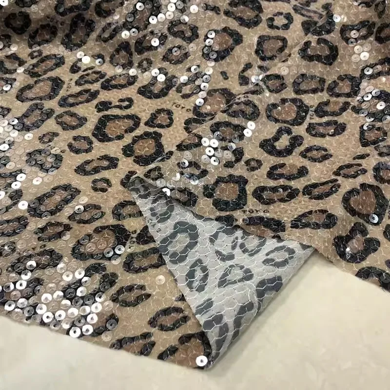 

Thin American Style Leopard Print Chiffon Sequin Embroidered Fashion Fabric