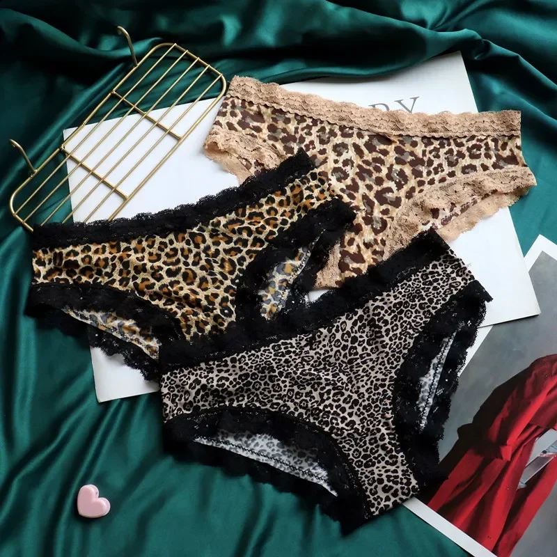 Сексуальное нижнее белье для женщин, кружевное нижнее белье с леопардовым принтом, нейлоновые сексуальные трусики для женщин, трусики с низкой талией