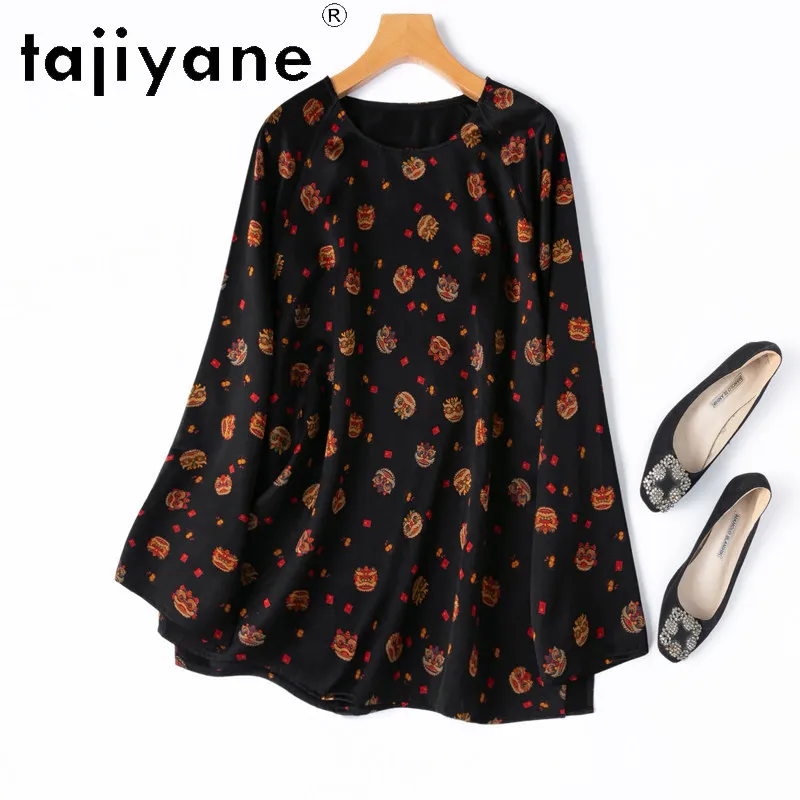 TAJIYANE 100% Mulberry Silk Women T Shirts Xiangyun Sha Loose T Shirt Long Sleeve Split Hem Tops for Woman Clothing 2026 ropa