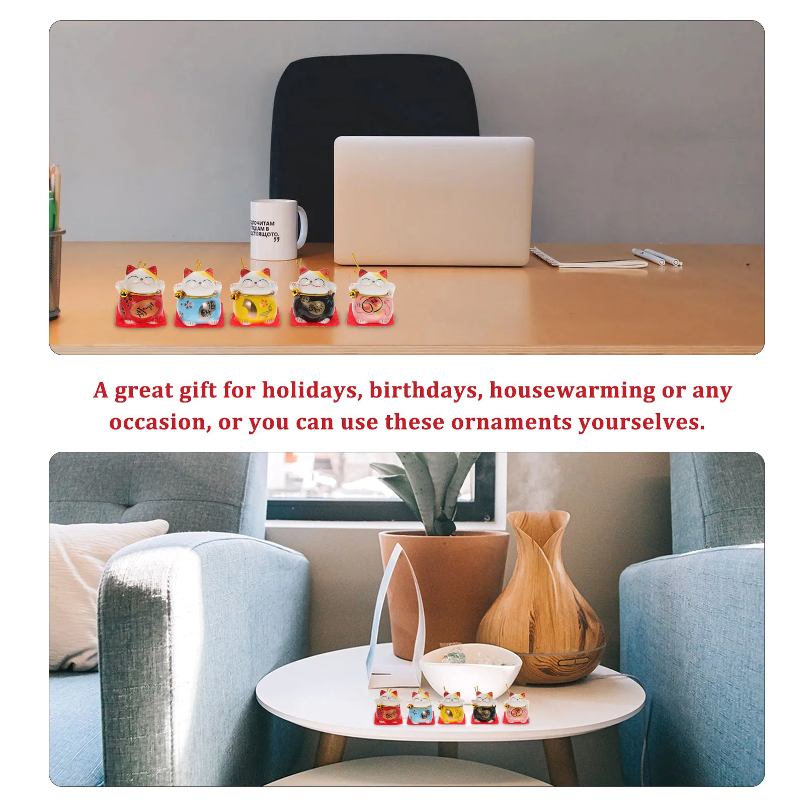 

5Pcs Porcelain Cat Miniature Exquisite Craft for Home Car Decor Charming Mascot Gift Mascot Cat Figurine