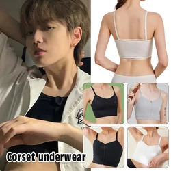 Women Chest Binder Lesbian Trans Crop Tops Flat Breast Binder Bra Corset Stretch Body Shaping Buckle Tomboy Bra Short Vest Tops