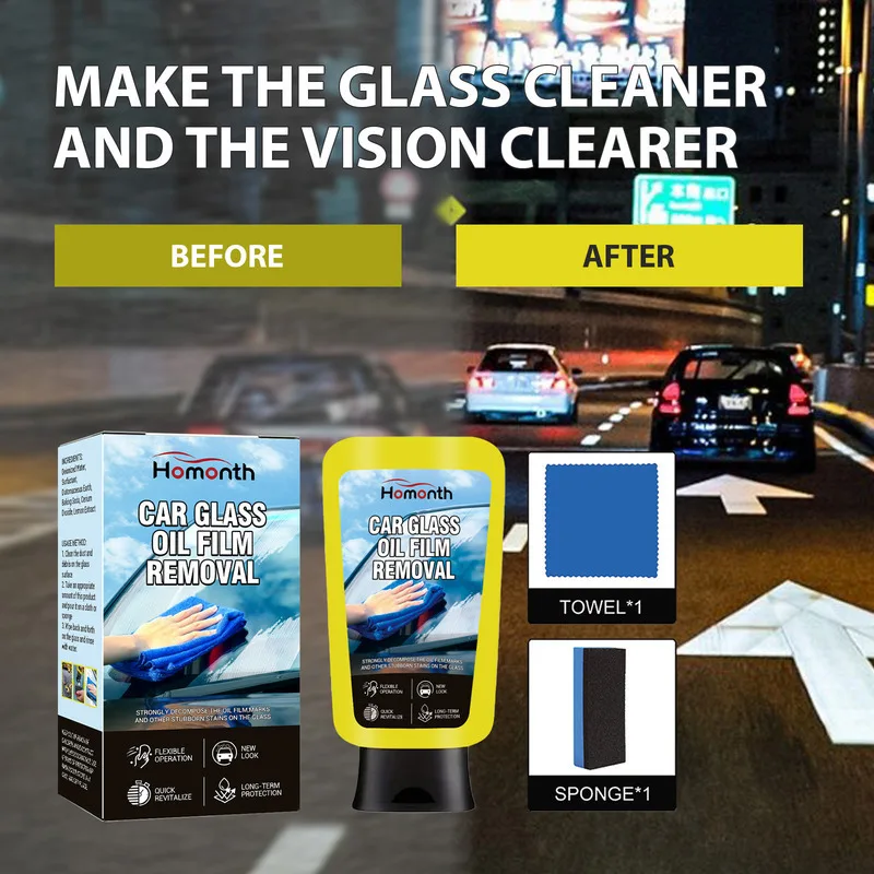 

Car Window Oil Film Stain Cleaner Windshield Rainproof Defogging Improves Clarity Front Rear Glass Maintenance