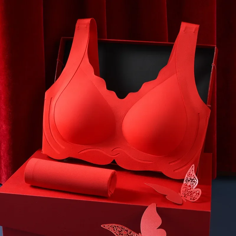 Lucky Red Underwear for Women: No Steel Ring, Large Chest, Small Chest, Gathered, Collar, Anti Drop One Piece Bra Set