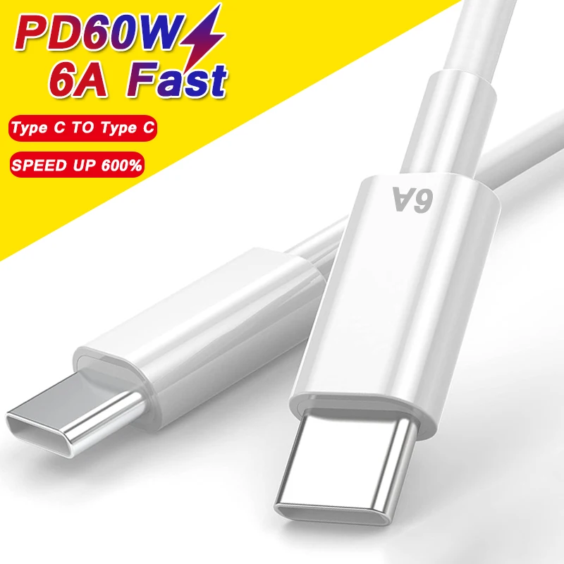 6A Double Head Type C Cable PD 60W Quick Charging Data Wire USB C To USB C Phone Cables for Huawei Xiaomi Samsung IPad Switch