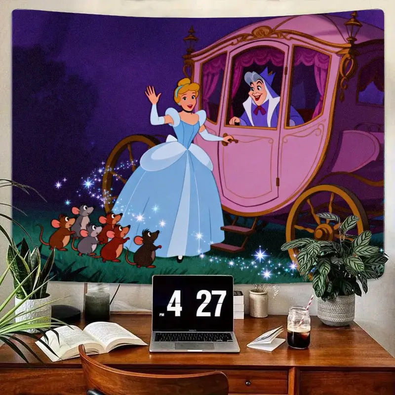 

1 шт. гобелен Золушки Диснея, крестная мать и мышь, настенное искусство с волшебной каретой, декор из полиэстера для девочек, детская комната принцессы, подарок