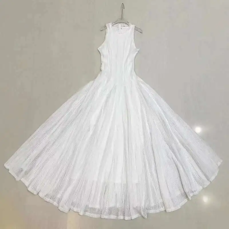 HKSH Summer New Women Elegant Fashion Slimming Dress French Niche Design Simple Hollow Embroidery Lace Sleeveless Dresses HK5303