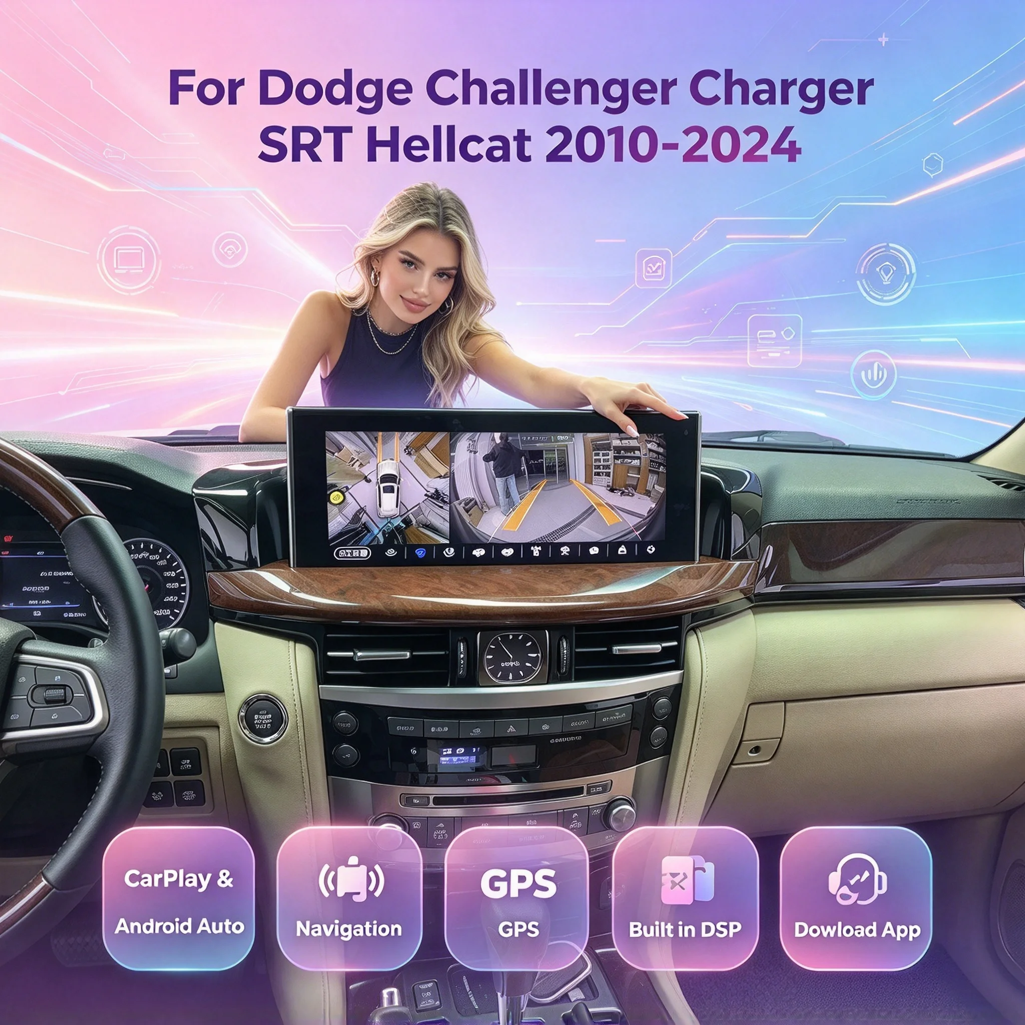 For Dodge Challenger Charger SRT Hellcat 2010-2024 Android Car Radio Stereo Video Multimedia Player Stereo GPS Navigatio Unit