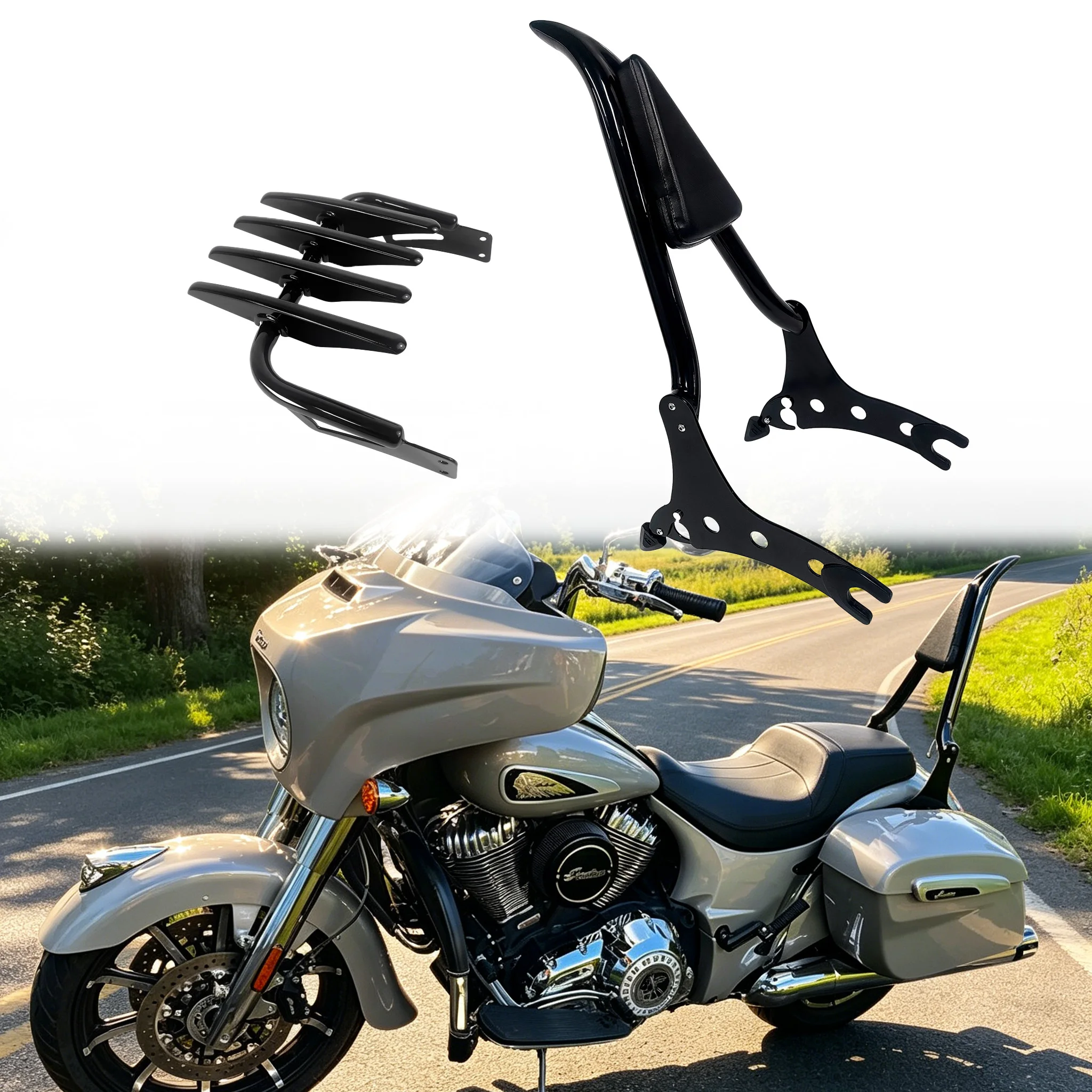 For Indian Chieftain Roadmaster Springfield Challenger 2014-2025 Detachable Motorcycle Rear Backrest Sissy Bar WIth Luggage Rack