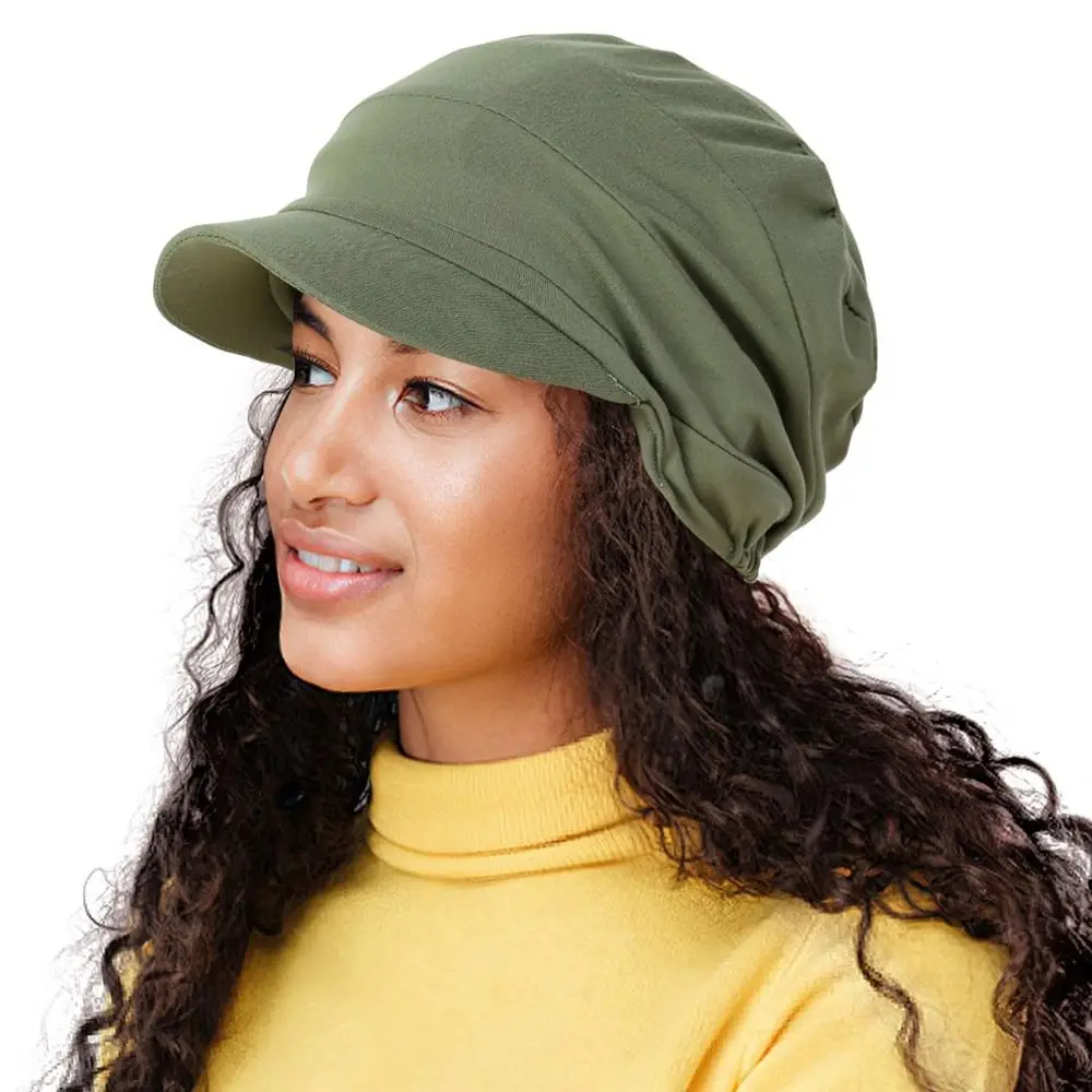 Stylish Breathable Slouch Hat Cozy Adjustable Beanie with Brim Satin Lined Oversized Beanie For Frizzy Curly Hair
